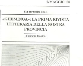 Gerardo Trisolino, «”Gheminga”: la prima rivista letteraria della nostra provincia»