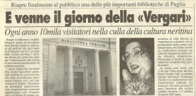 Per l’inaugurazione della biblioteca Vergari di Nardò, 9.12.2000