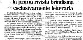 “Per la cultura, ecco Gheminga, la prima rivista brindisina esclusivamente letteraria”, «Quotidiano», febbraio 1988